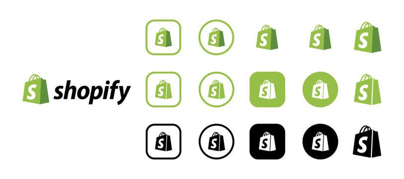 Set of vector shopify social network icons on transparent background. EPS and PNG images.