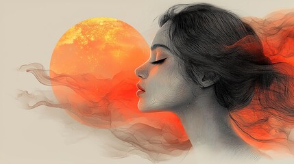 Collage art of adult woman with flowing hair