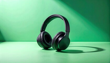 Captivating headphones showcase studio environment product photography minimalist green background creative perspective