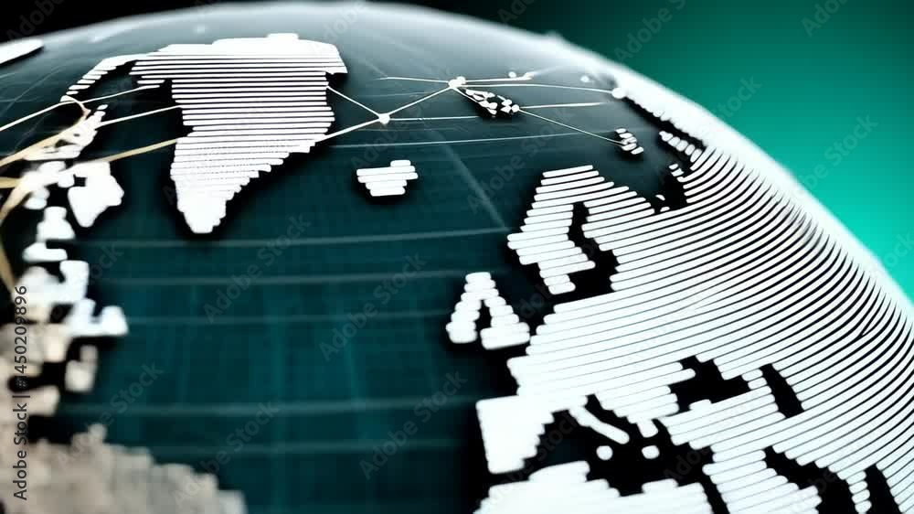 Poster Digital world map on a globe with connecting lines, symbolizing global network and communication technologies