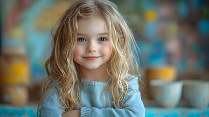 Fototapeta premium a little girl with blonde hair and blue eyes