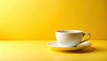 Sipping serenity a white coffee cup on vibrant yellow background still life photography indoor setting minimalist composition