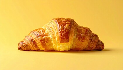 Delicious croissant bakery food photography yellow background close-up culinary delight