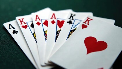 Obraz premium Playing cards arranged in a royal flush sequence , cards, poker, hearts