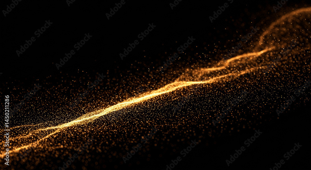 Aufkleber abstract gold particle stream on black background. dynamic flowing movement with a dark backdrop. co