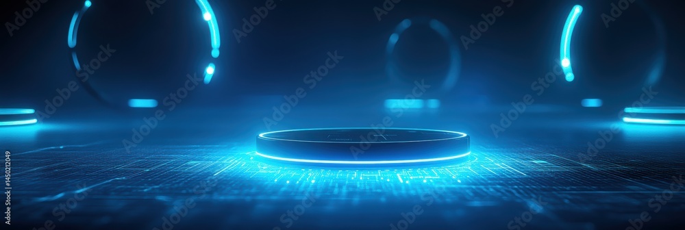 Poster futuristic digital blue tech background with glowing elements and circuit patterns