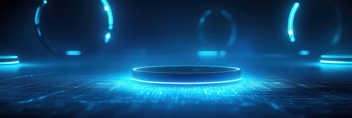 Futuristic digital blue tech background with glowing elements and circuit patterns