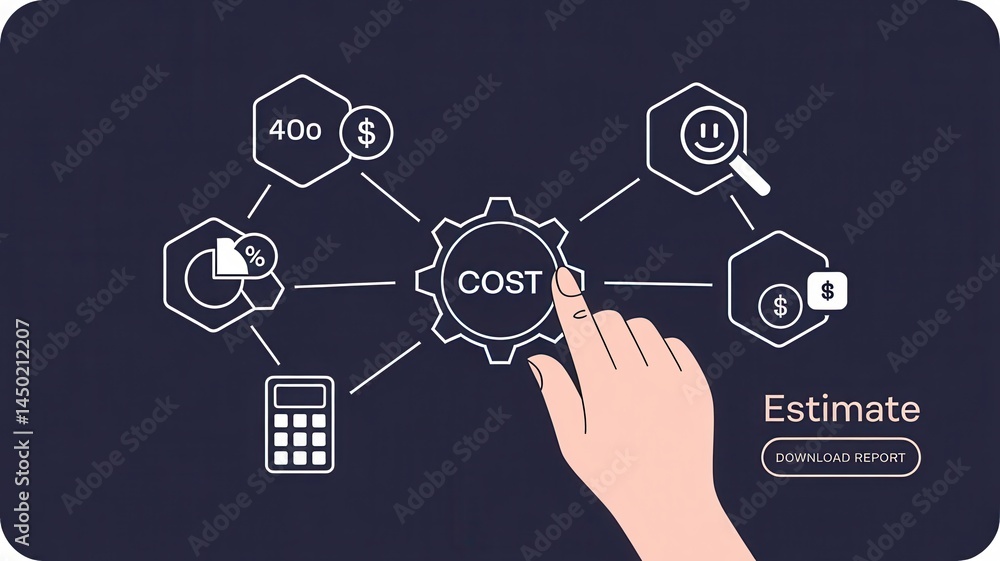 Poster interactive diagram illustrating cost estimation process.
