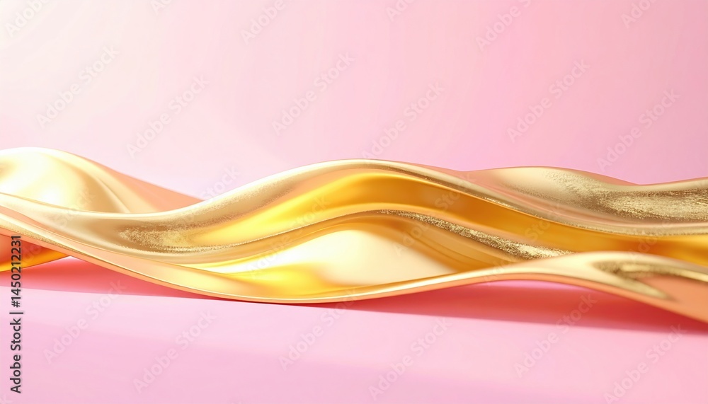 Poster elegant golden waves studio setting abstract art soft pink background close-up view visual serenity