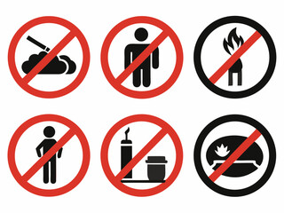 no smoking sign silhouette set 6 pis bundle Vector icon illustration silhouette Graphics design image white background