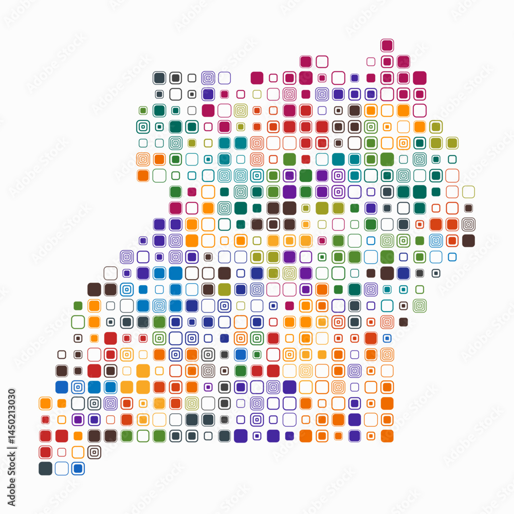 Poster uganda, shape of the country build of colored cells. digital style map of the uganda on white backgr