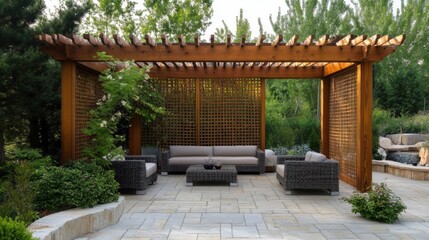 Obraz premium Outdoor pergola with modern patio furniture