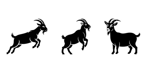 vector silhouette of a goat, set of goat silhouette vector illustrations. goat icon, Goat silhouette set isolated flat vector illustration on white background, goat silhouettes set, vector set.