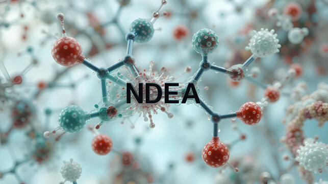 N-Nitroso-diethylamine or NDEA carcinogenic molecule, 3D rendering.
