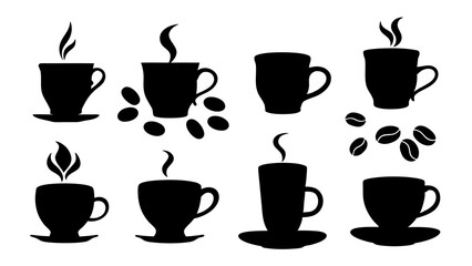set of coffee silhouette vector on tranparent background