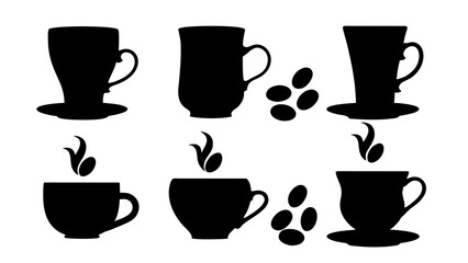 set of coffee silhouette vector on tranparent background