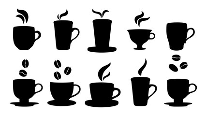 set of coffee silhouette vector on tranparent background