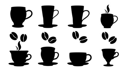 set of coffee silhouette vector on tranparent background