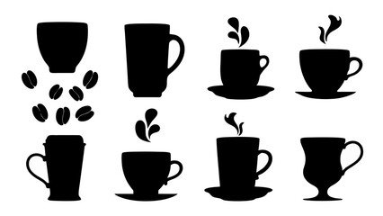 set of coffee silhouette vector on tranparent background