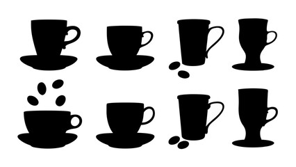 set of coffee silhouette vector on tranparent background