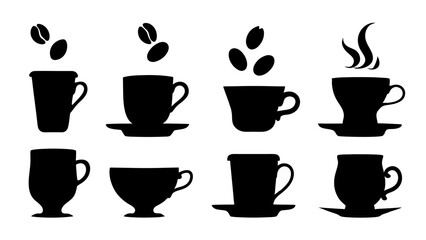 set of coffee silhouette vector on tranparent background