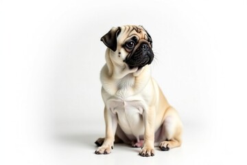 Obraz premium Adorable pug dog sitting, isolated on white background, photography, isolated