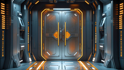 Futuristic Metallic Door Sci-Fi