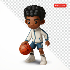 Boys playing basketball, vector 3d. Suitable for education and sports