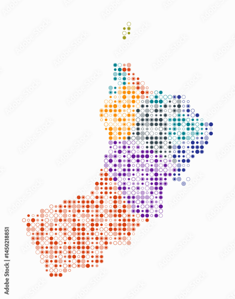 Poster oman, shape of the country built of colored cells. digital style map of oman on white background. sm