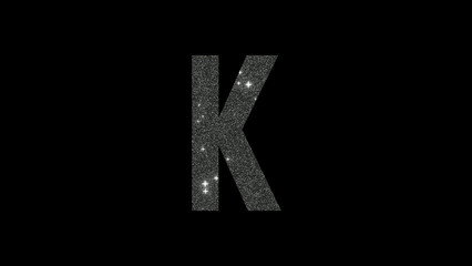 Obraz premium Letter K in silver glitter on a black background in 4k
