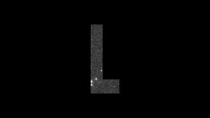 Letter L in silver glitter on a black background in 4k