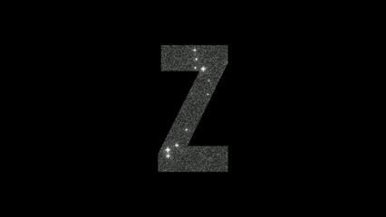 Letter Z in silver glitter on a black background in 4k