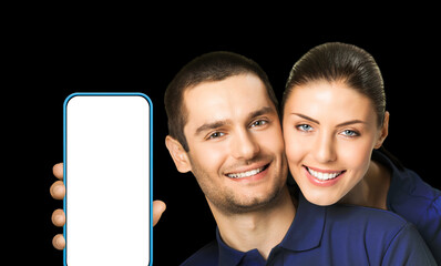 Happy lovers or valentines day ad concept - studio portrait image of cheerful excited smiling young...