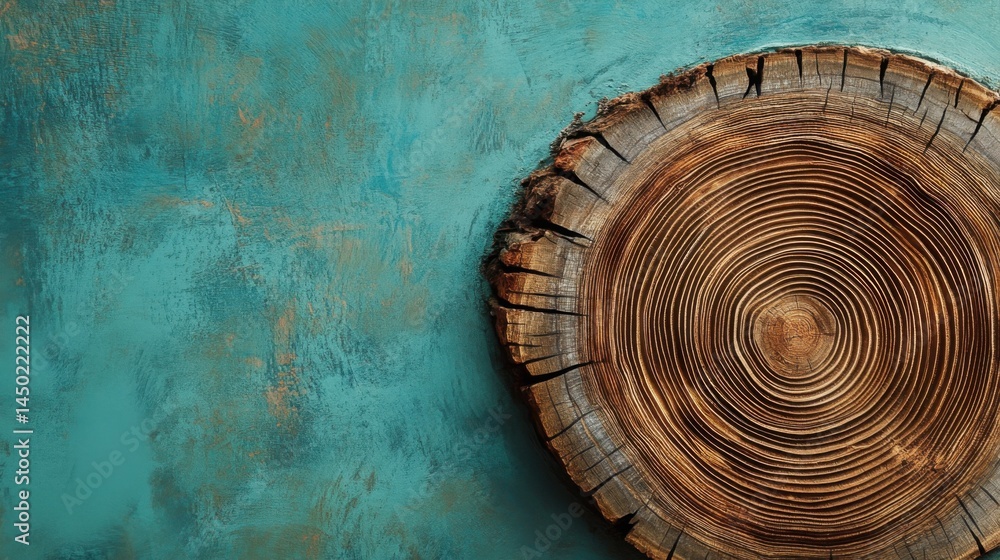Poster simple sea blue canvas with soft brown tree ring patterns, offering a serene and earthy touch to pre
