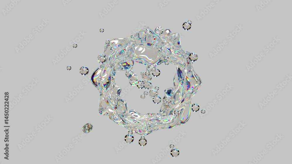 Poster transparent multicolored liquid waving surface with bubbles, iridescent effect. abstract reflection 