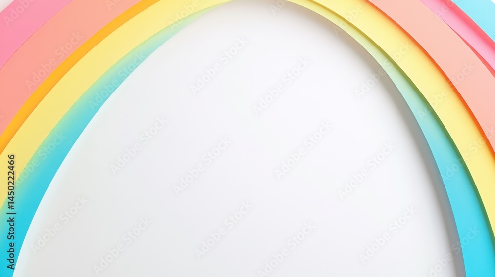 Poster bright white background with soft rainbow arcs in the corners, adding a subtle yet joyful presentati