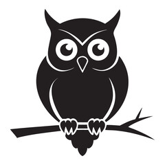 Owl Silhouette Vector Graphic, Stylish Black Silhouette of an Owl on a Branch, Owl icon, Owl logo, Owl vector silhouette