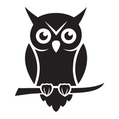 Simple Owl Silhouette Vector Graphic, Stylish Black Silhouette of an Owl on a Branch, Owl icon, Owl logo, Owl vector silhouette