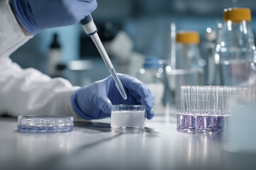 Scientist using micropipette in a laboratory
