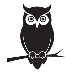  Minimalist Owl on Branch Vector, Stylish Black Silhouette of an Owl on a Branch, Owl icon, Owl logo, Owl vector silhouette