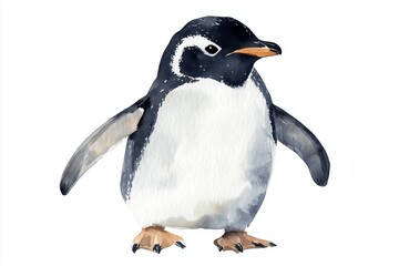 Obraz premium Watercolor of a waddling penguin with smooth feathers, minimalistic clipart isolated on white background