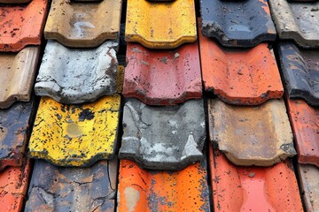 Detailed view of historical roof tiles on a traditional house in an ancient city setting