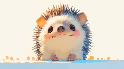 Fototapeta premium Adorable hedgehog with big eyes and fluffy spines, a happy expression