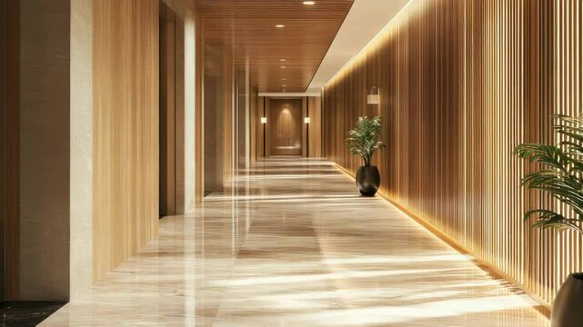 Modern luxury hotel reception area with stylish design, warm lighting, elegant seating, and indoor plants, symbolizing premium hospitality and contemporary welcoming atmosphere