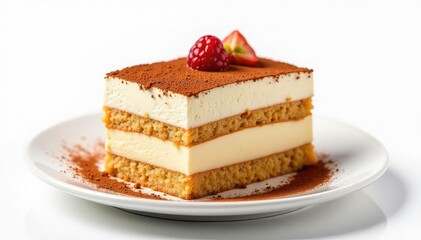 Classic tiramisu with dusted cocoa, isolated on pure white , ladyfingers, yummy