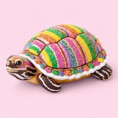 Fototapeta premium Colorful Sprinkle Decorated Turtle on Pink Background