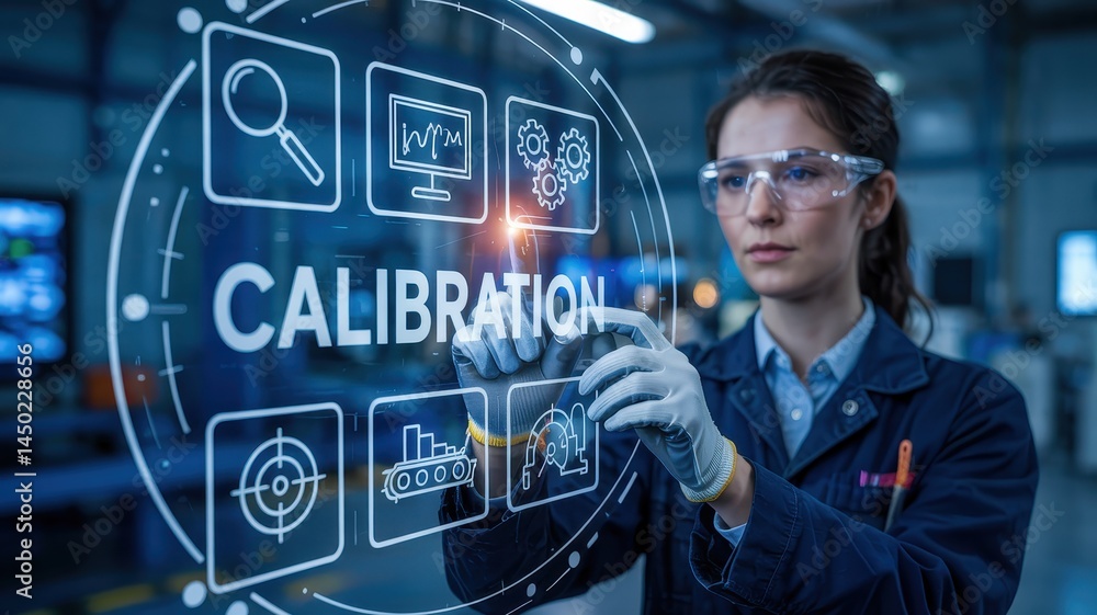 Poster a focused technician interacts with a calibration interface.