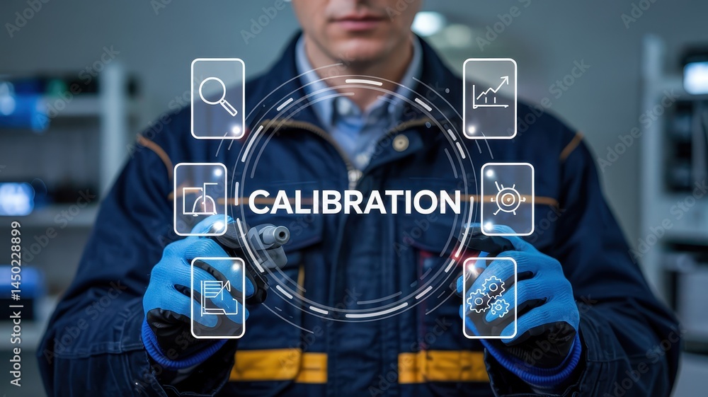 Poster technician interacting with a calibration interface.