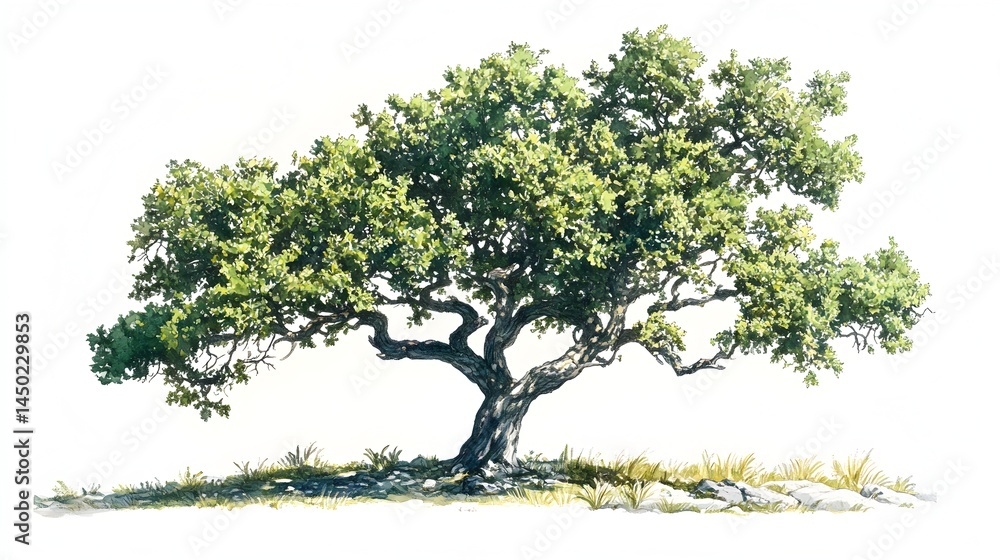 Poster a large tree with a thick trunk and many branches