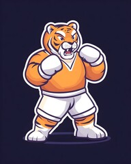 A fierce tiger in boxing stance, wearing orange attire and white gloves, ready to fight